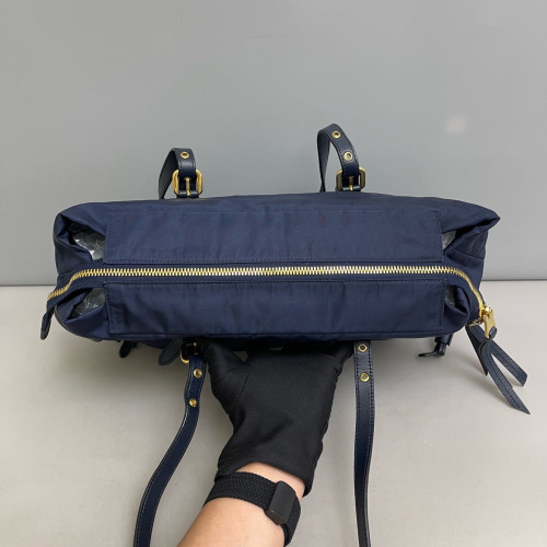 Prada Tote Bag Tessuto Nylon Saffiano Calfskin Dark Blue