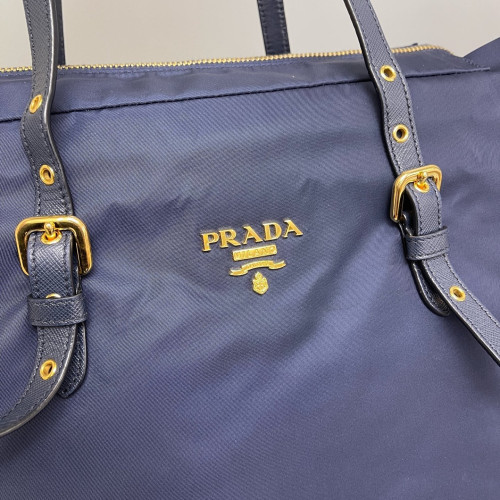 Prada Tote Bag Tessuto Nylon Saffiano Calfskin Dark Blue
