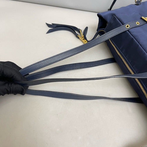 Prada Tote Bag Tessuto Nylon Saffiano Calfskin Dark Blue