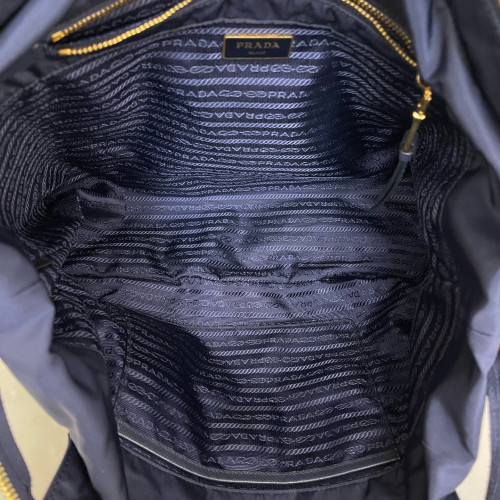 Prada Tote Bag Tessuto Nylon Saffiano Calfskin Dark Blue