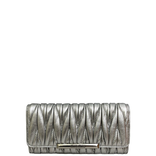 Miu Miu Continental Wallet Crumpled Lambskin Silver