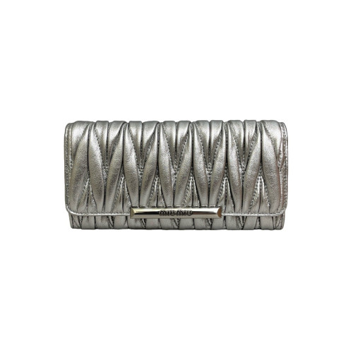Miu Miu Continental Wallet Crumpled Lambskin Silver