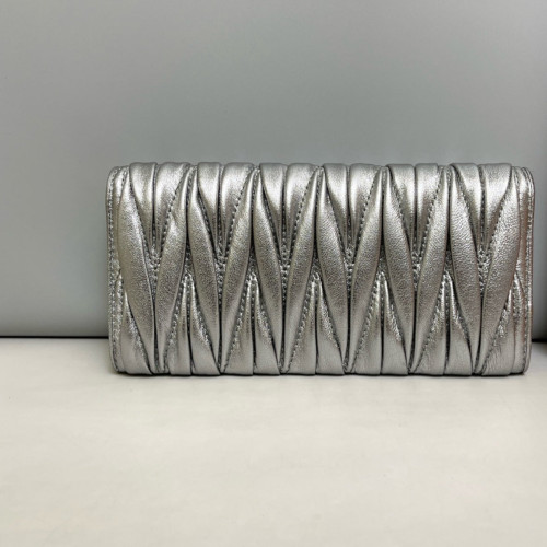 Miu Miu Continental Wallet Crumpled Lambskin Silver