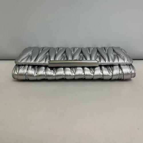 Miu Miu Continental Wallet Crumpled Lambskin Silver