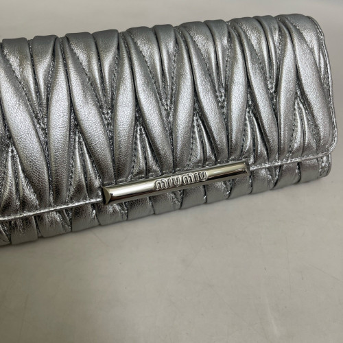 Miu Miu Continental Wallet Crumpled Lambskin Silver