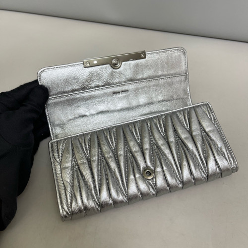 Miu Miu Continental Wallet Crumpled Lambskin Silver