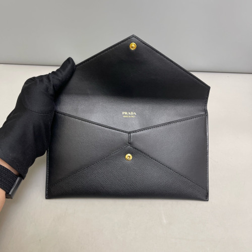 Prada Bill Pouch Saffiano Calfskin Black