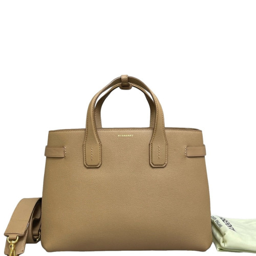 Burberry Medium Banner Tote Calfskin House Check Natural Tan Beige Black