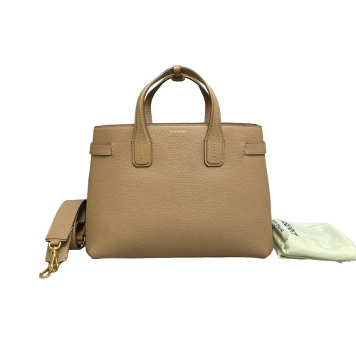 Burberry Medium Banner Tote Calfskin House Check Natural Tan Beige Black