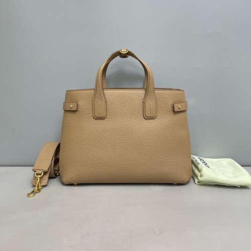 Burberry Medium Banner Tote Calfskin House Check Natural Tan Beige Black