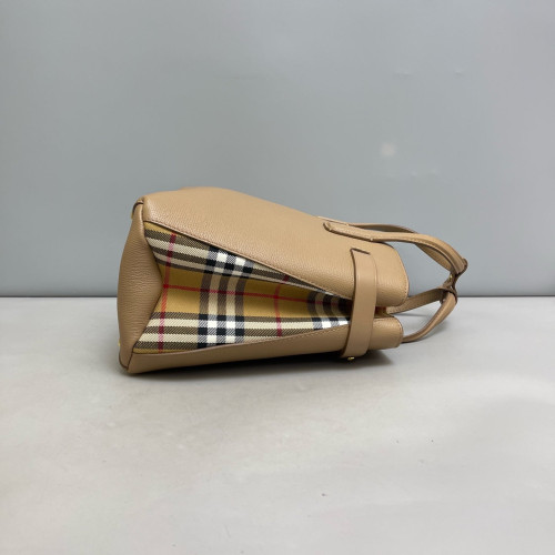 Burberry Medium Banner Tote Calfskin House Check Natural Tan Beige Black
