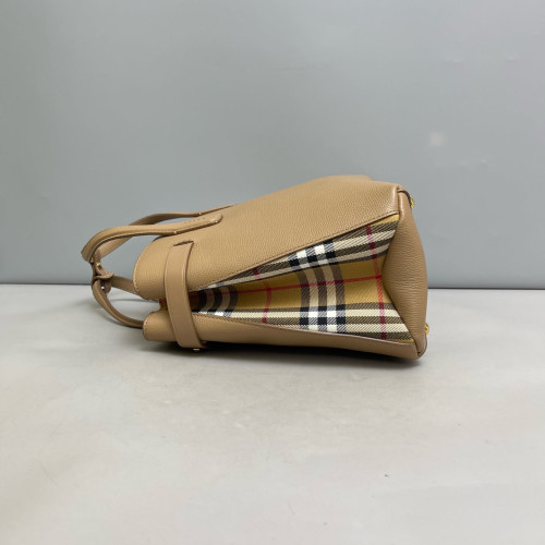 Burberry Medium Banner Tote Calfskin House Check Natural Tan Beige Black