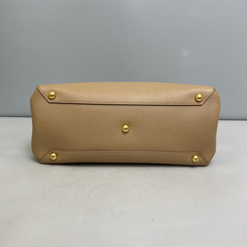 Burberry Medium Banner Tote Calfskin House Check Natural Tan Beige Black