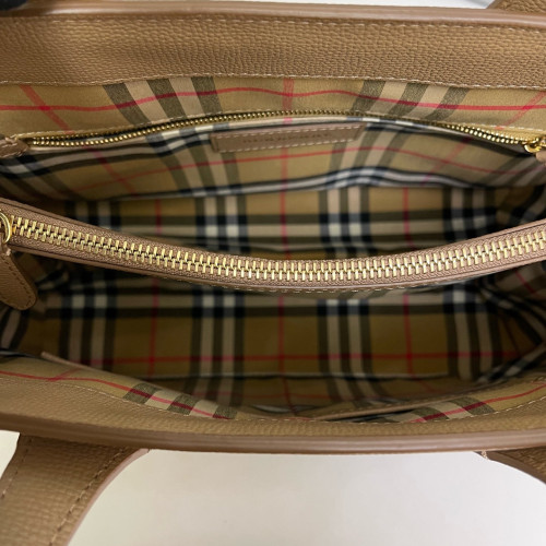 Burberry Medium Banner Tote Calfskin House Check Natural Tan Beige Black