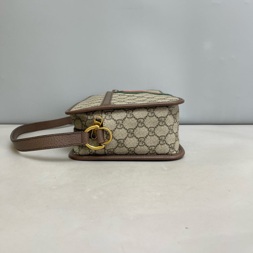 Gucci Web Ophidia Large Camera Case GG Supreme Monogram Beige Brown Green