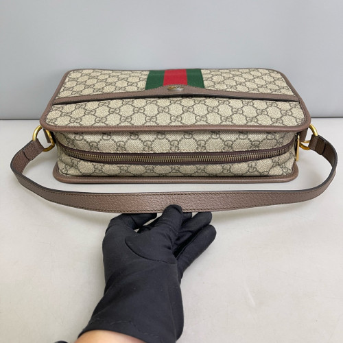 Gucci Web Ophidia Large Camera Case GG Supreme Monogram Beige Brown Green