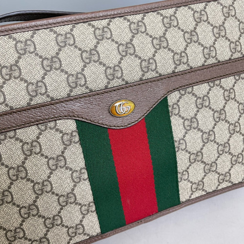 Gucci Web Ophidia Large Camera Case GG Supreme Monogram Beige Brown Green