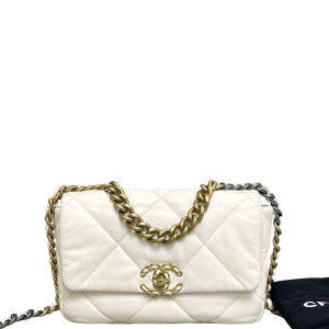 Chanel Quilted Small 19 Flag Lambskin White