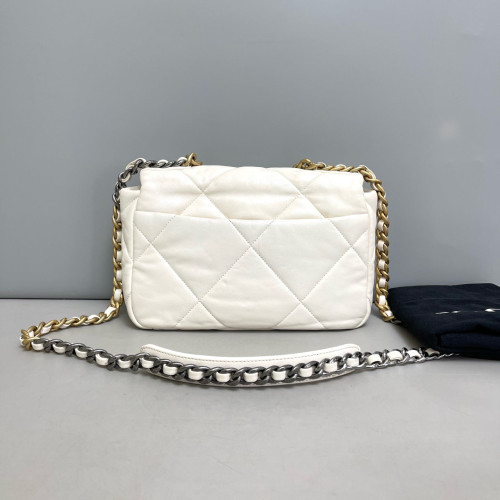 Chanel Quilted Small 19 Flag Lambskin White