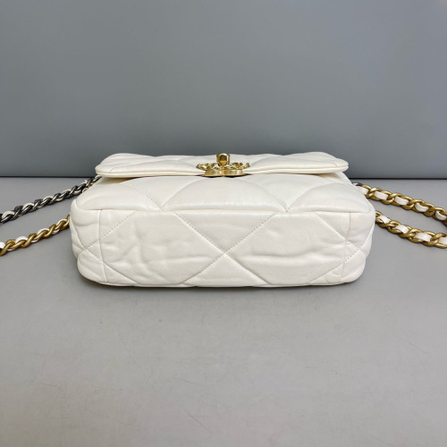 Chanel Quilted Small 19 Flag Lambskin White