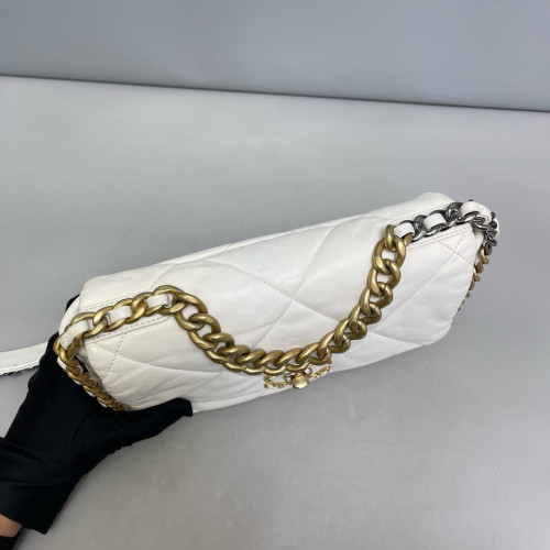 Chanel Quilted Small 19 Flag Lambskin White