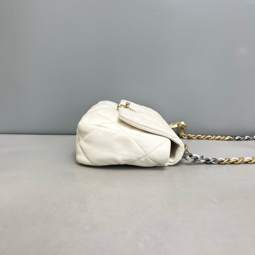 Chanel Quilted Small 19 Flag Lambskin White