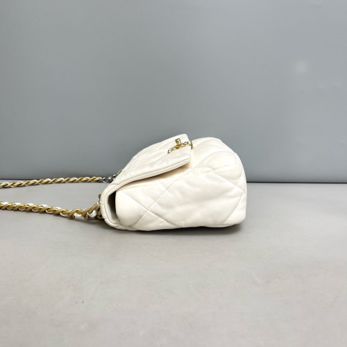 Chanel Quilted Small 19 Flag Lambskin White