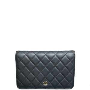 Chanel Quilted Wallet On Chain Lambskin Charcoal