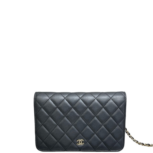 Chanel Quilted Wallet On Chain Lambskin Charcoal