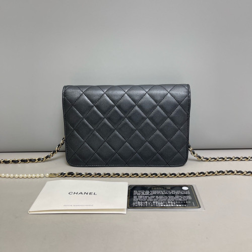 Chanel Quilted Wallet On Chain Lambskin Charcoal