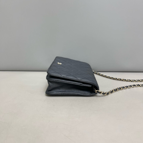Chanel Quilted Wallet On Chain Lambskin Charcoal