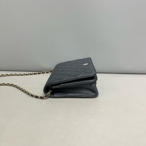 Chanel Quilted Wallet On Chain Lambskin Charcoal