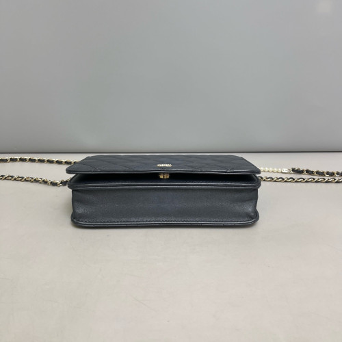 Chanel Quilted Wallet On Chain Lambskin Charcoal