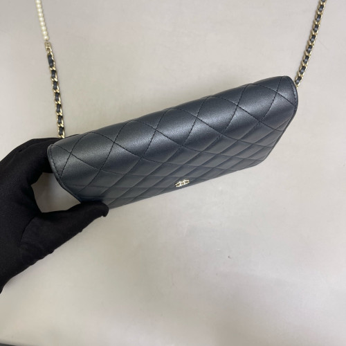 Chanel Quilted Wallet On Chain Lambskin Charcoal