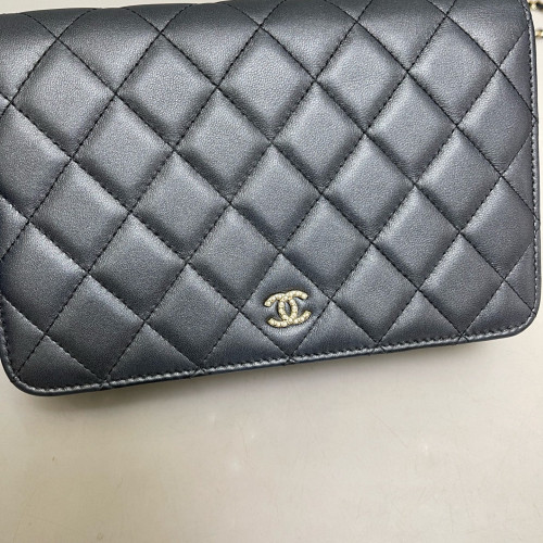 Chanel Quilted Wallet On Chain Lambskin Charcoal