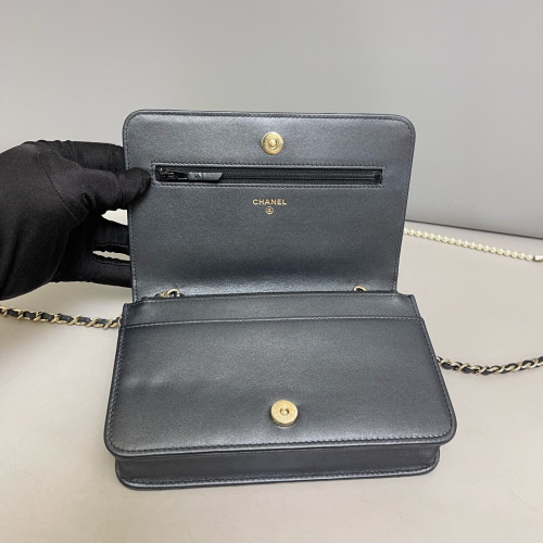 Chanel Quilted Wallet On Chain Lambskin Charcoal