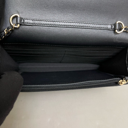 Chanel Quilted Wallet On Chain Lambskin Charcoal