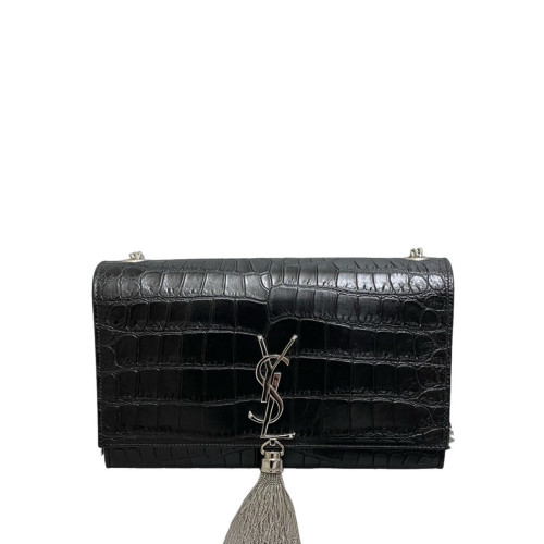 Yves Saint Laurent Medium Kate Crossbody Bag Calfskin Crocodile Embossed Black