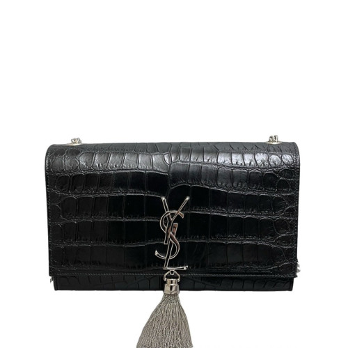 Yves Saint Laurent Medium Kate Crossbody Bag Calfskin Crocodile Embossed Black