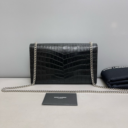 Yves Saint Laurent Medium Kate Crossbody Bag Calfskin Crocodile Embossed Black