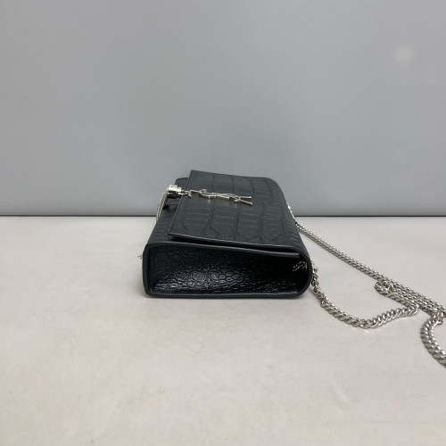 Yves Saint Laurent Medium Kate Crossbody Bag Calfskin Crocodile Embossed Black