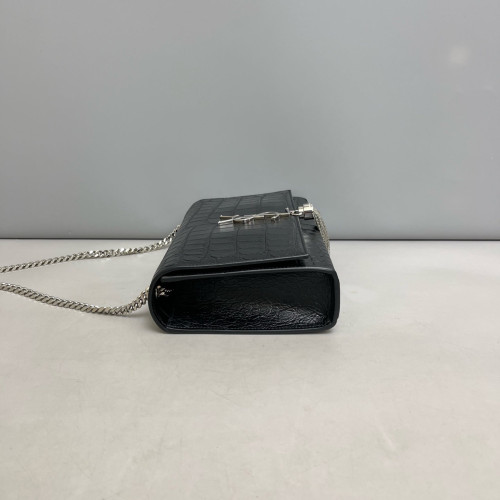 Yves Saint Laurent Medium Kate Crossbody Bag Calfskin Crocodile Embossed Black