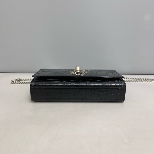 Yves Saint Laurent Medium Kate Crossbody Bag Calfskin Crocodile Embossed Black