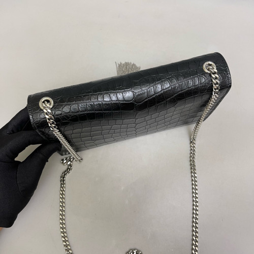 Yves Saint Laurent Medium Kate Crossbody Bag Calfskin Crocodile Embossed Black