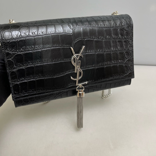 Yves Saint Laurent Medium Kate Crossbody Bag Calfskin Crocodile Embossed Black