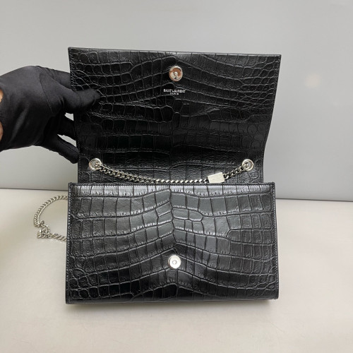 Yves Saint Laurent Medium Kate Crossbody Bag Calfskin Crocodile Embossed Black
