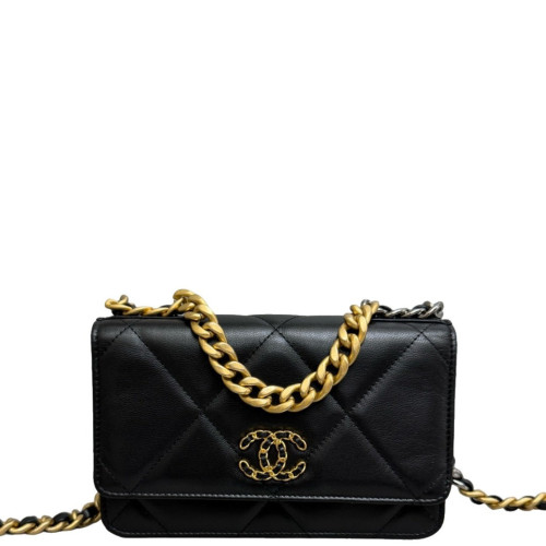 Chanel Quilted 19 Wallet On Chain WOC Lambskin Black