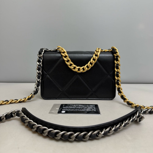 Chanel Quilted 19 Wallet On Chain WOC Lambskin Black