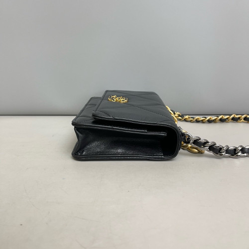 Chanel Quilted 19 Wallet On Chain WOC Lambskin Black