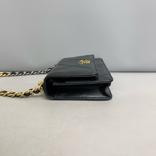 Chanel Quilted 19 Wallet On Chain WOC Lambskin Black